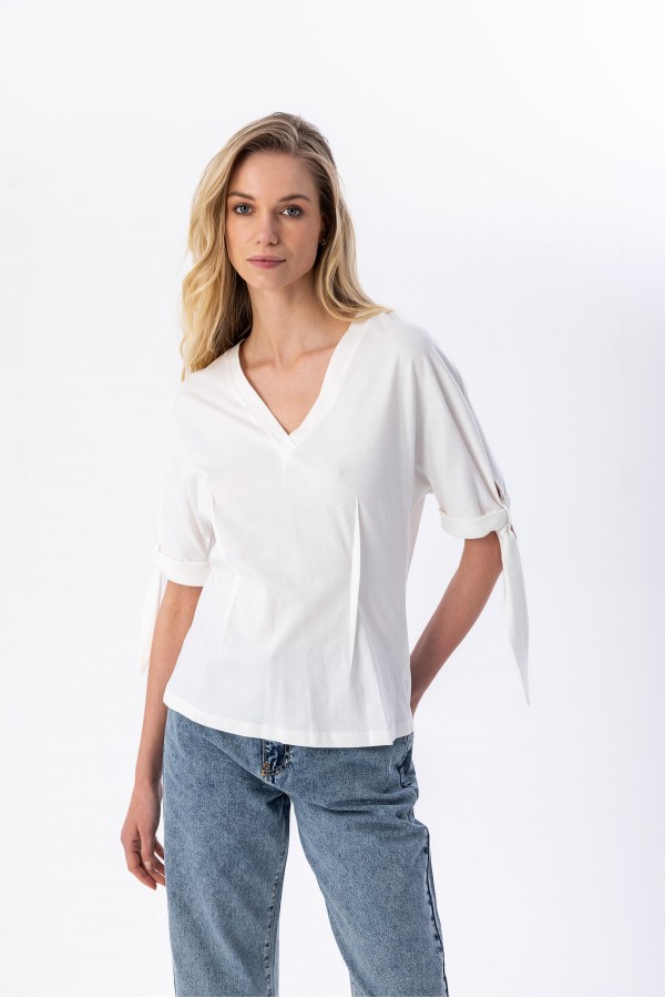 Kolu Bağlamalı T-shirt Ekru Kolu Bağlamalı T-shirt Ekru