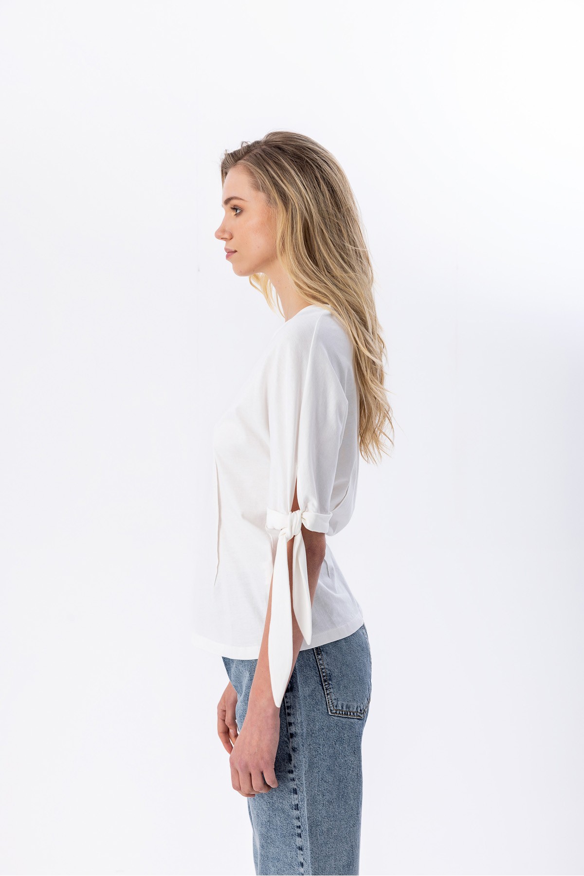 Kolu Bağlamalı T-shirt Ekru