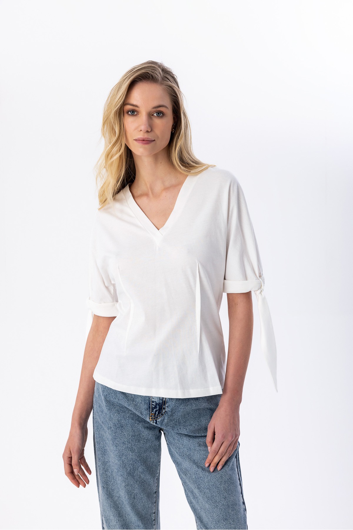 Kolu Bağlamalı T-shirt Ekru