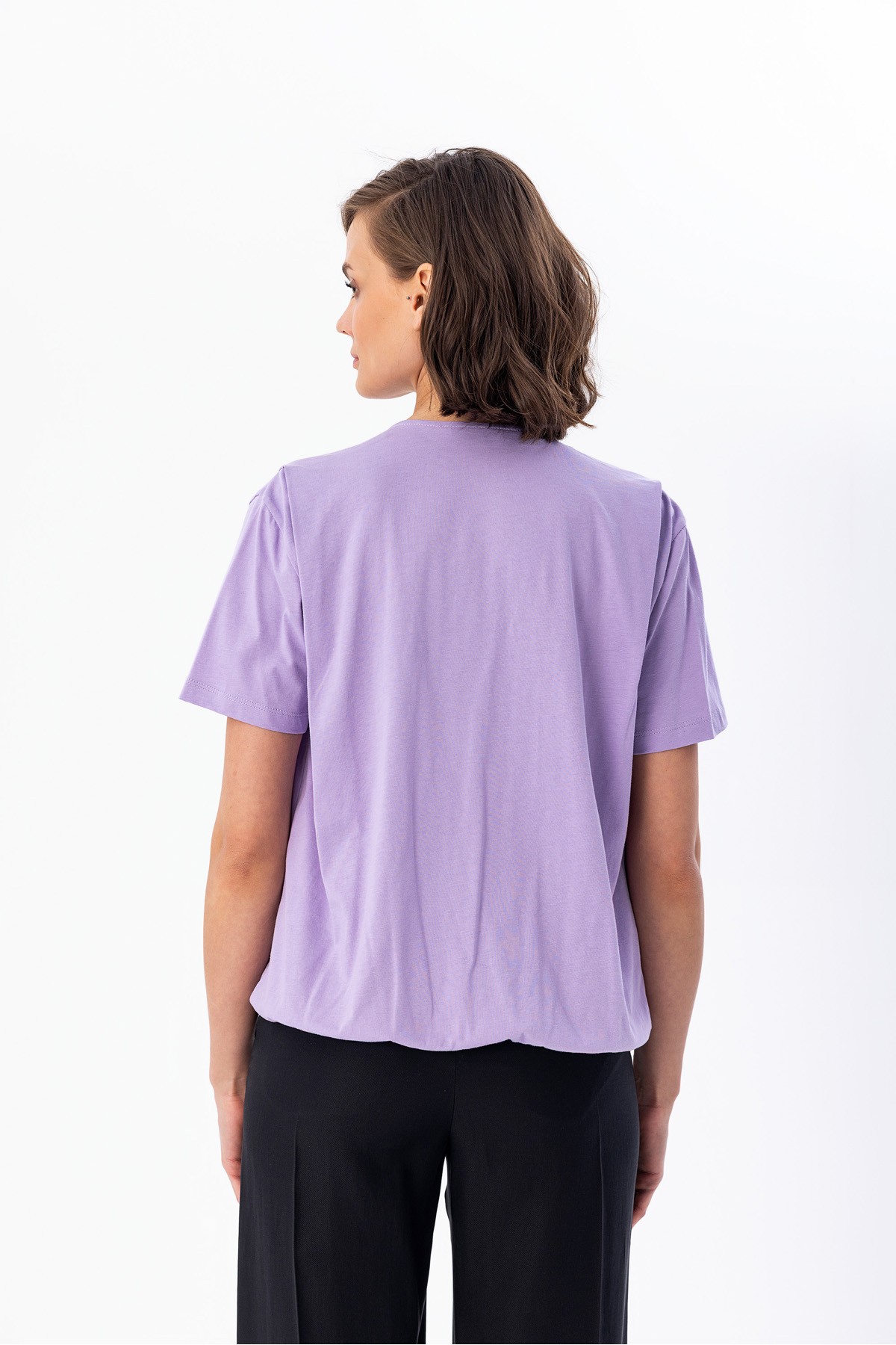 Şeritli Kruvaze T-shirt Li̇la
