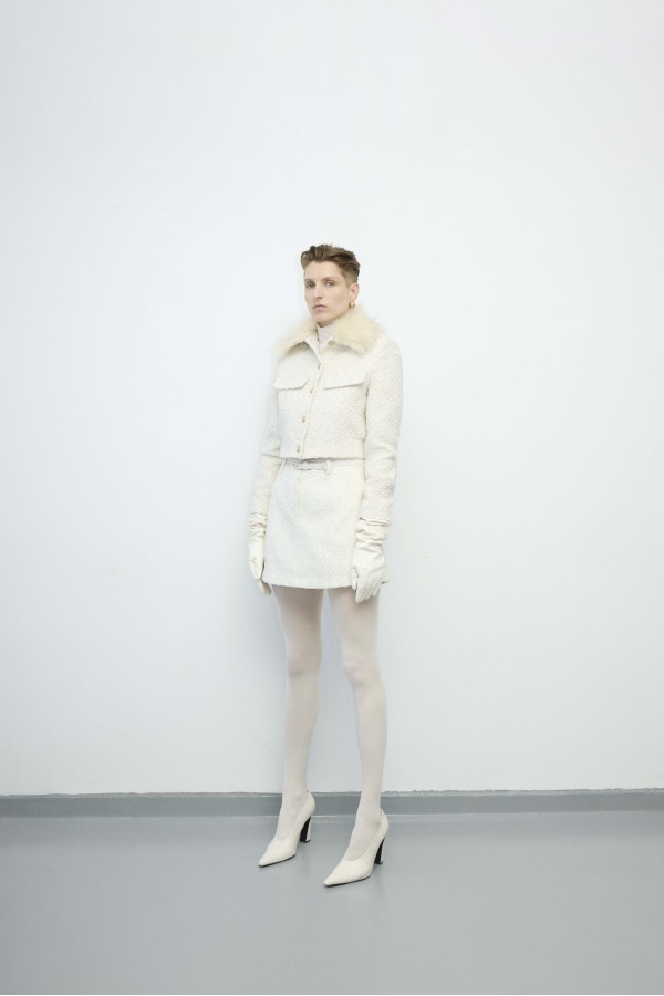 Dokulu Mini Etek Ekru