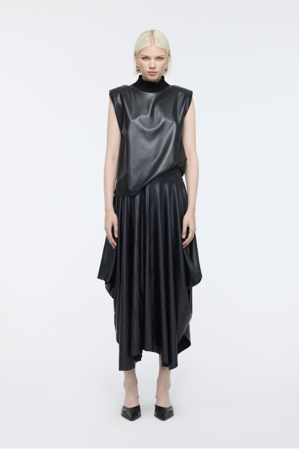 Vatkalı Deri Bluz Siyah