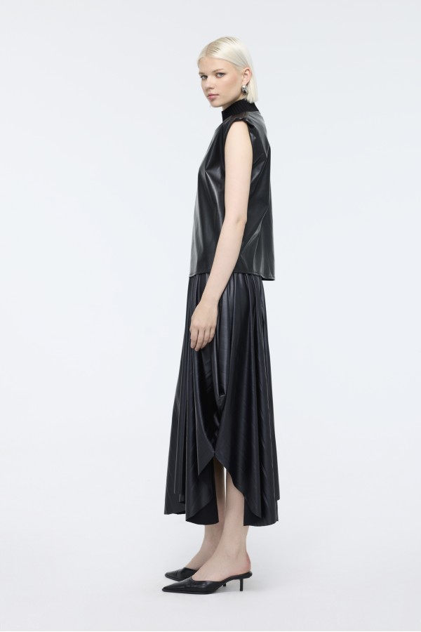 Vatkalı Deri Bluz Siyah