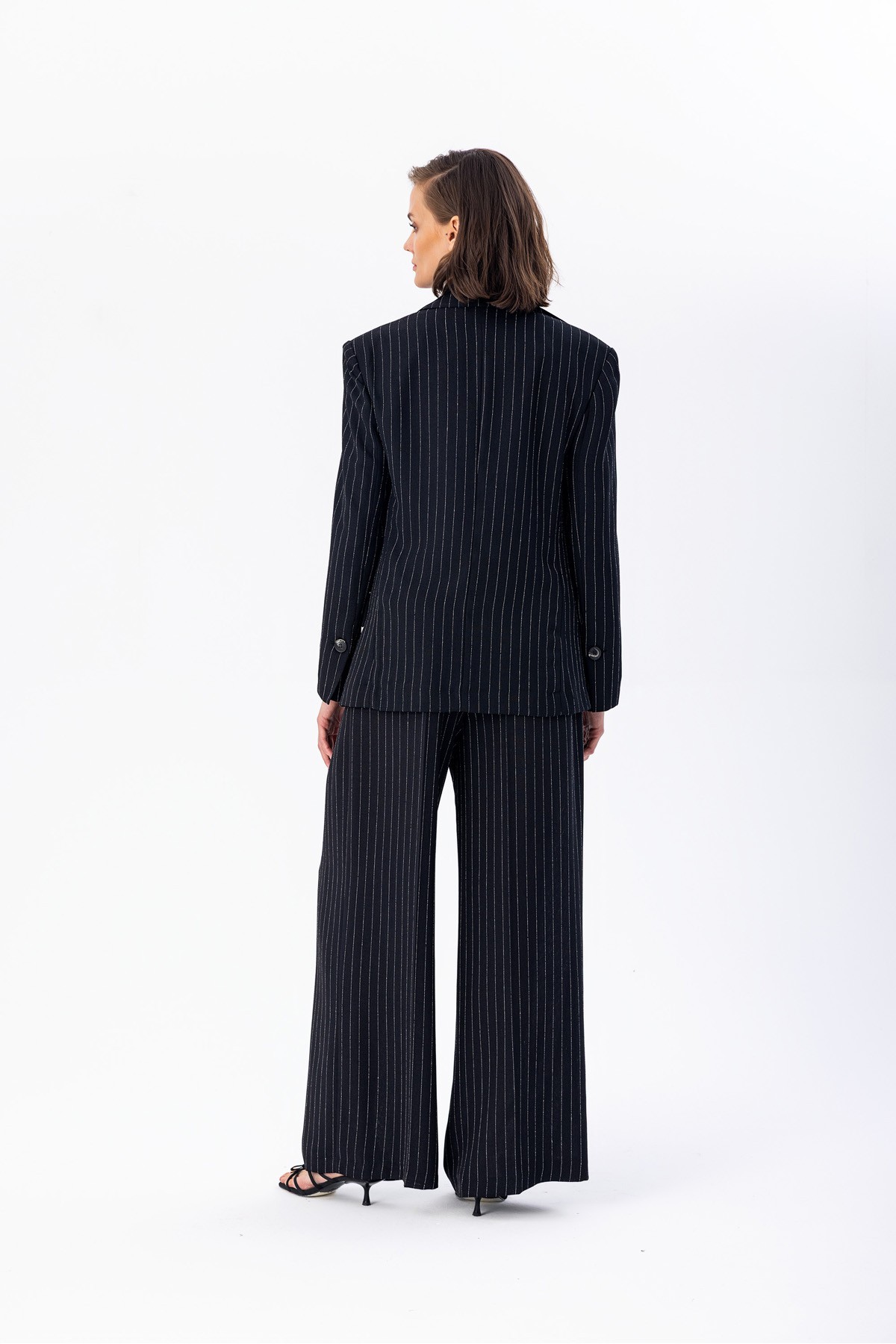 Asimetrik Çizgili Blazer Siyah