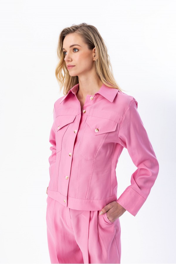 Düğmeli Gömlek Ceket Pembe