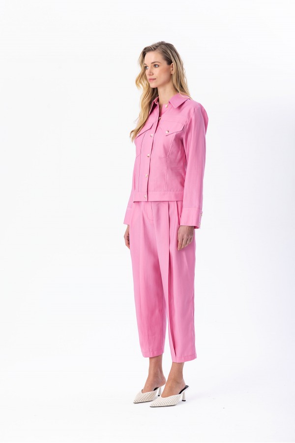 Düğmeli Gömlek Ceket Pembe Düğmeli Gömlek Ceket Pembe