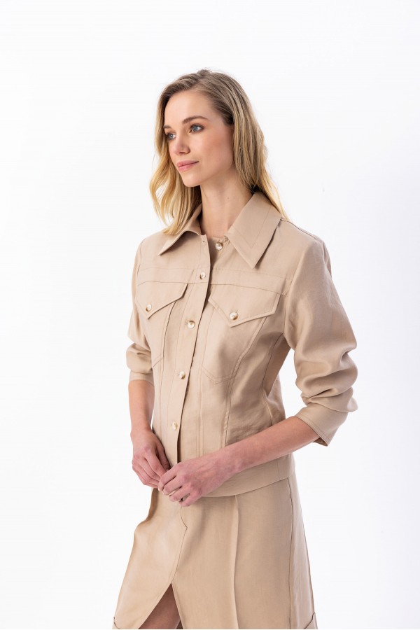 Düğmeli Gömlek Ceket Taş  Düğmeli Gömlek Ceket Taş