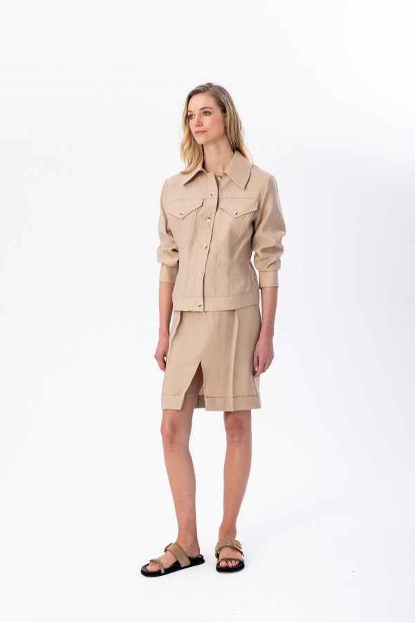 Düğmeli Gömlek Ceket Taş  Düğmeli Gömlek Ceket Taş