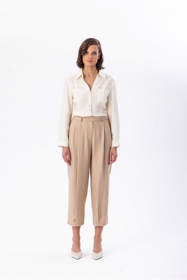 Pileli Chino Pantolon Taş