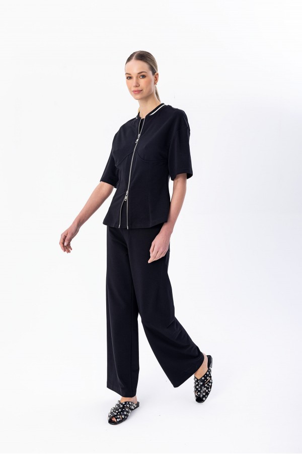 Düz Paça Örme Pantolon Siyah