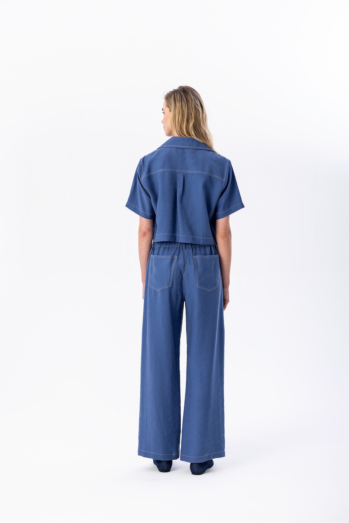 Kontrast Dikişli Pantolon Indigo