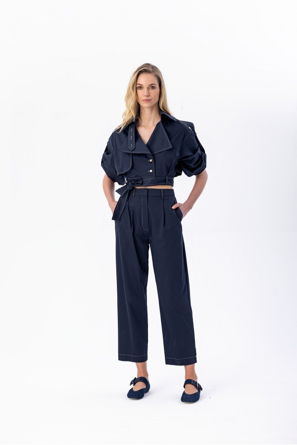 Pileli Chino Pantolon Laci̇vert