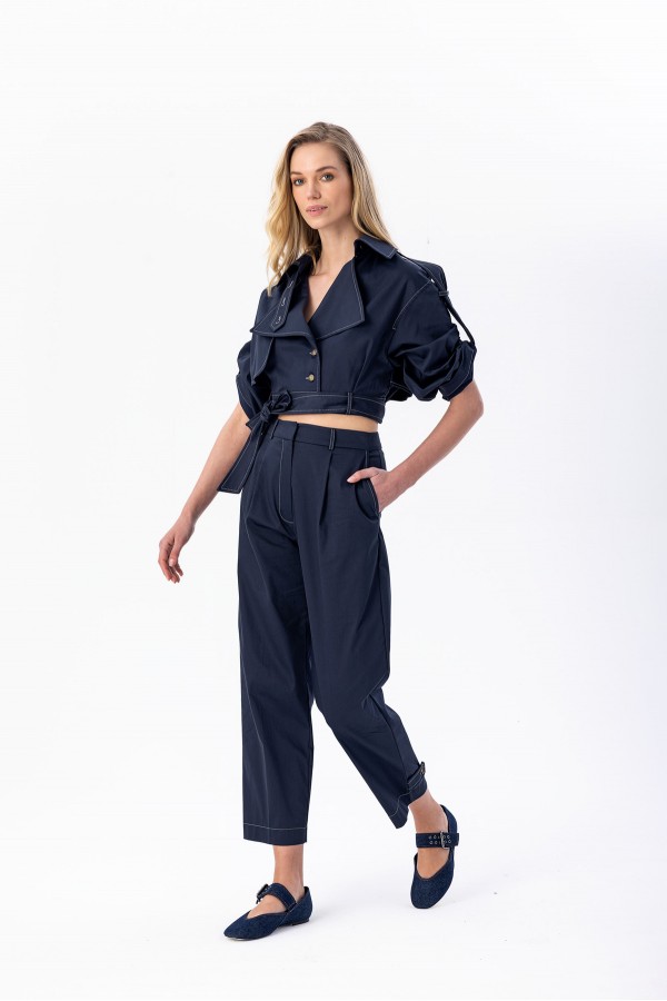 Pileli Chino Pantolon Laci̇vert