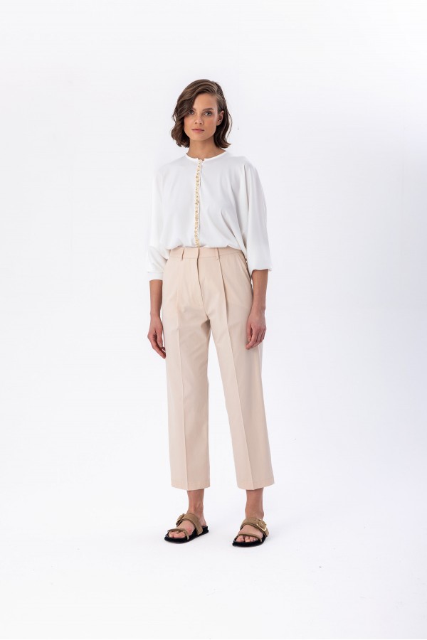 Pileli Chino Pantolon Bej