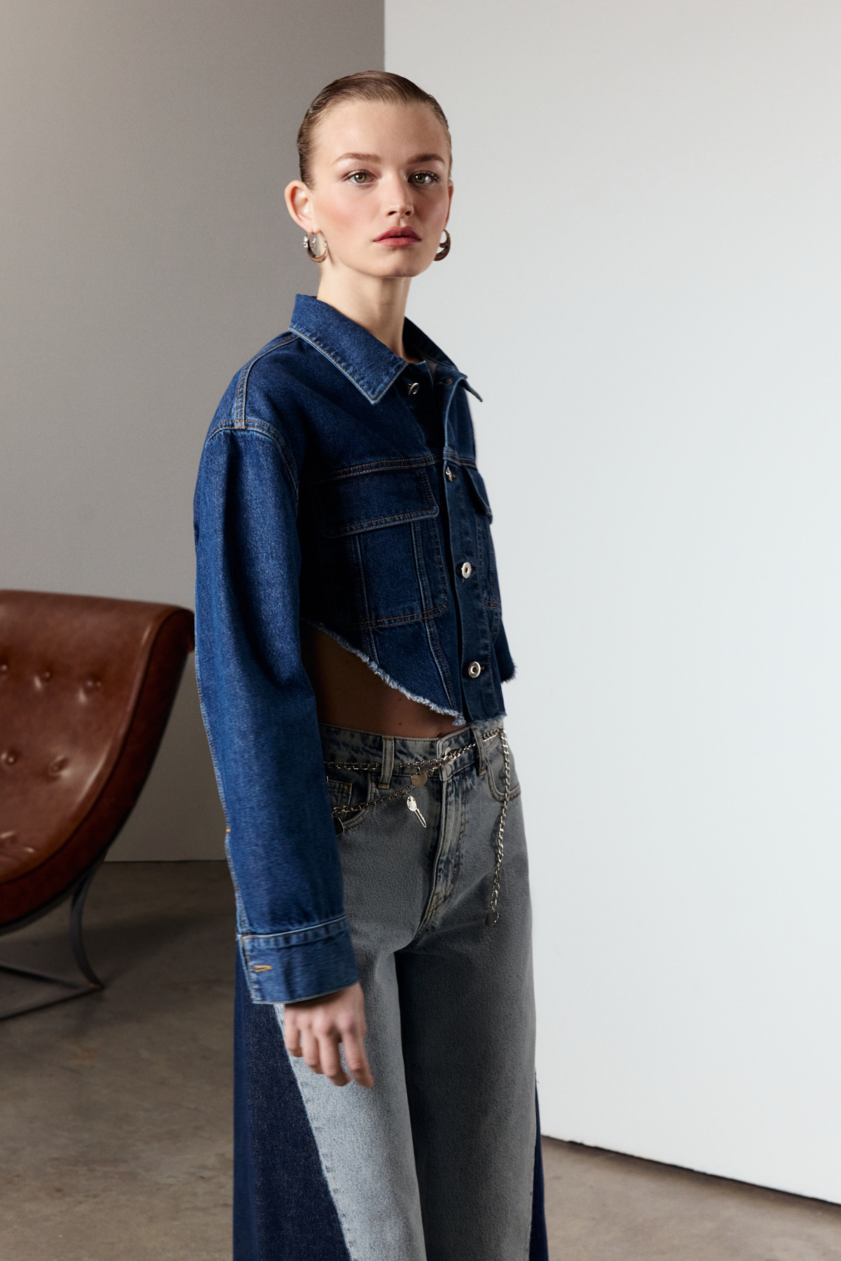 Çift Renk Denim Pantolon Mavi/Indigo