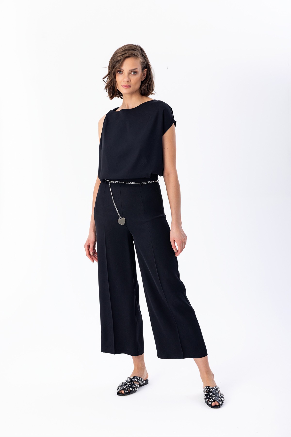 Zincir Kemerli Culotte Pantolon Siyah