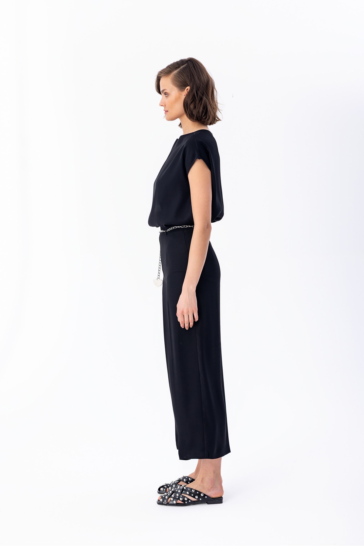 Zincir Kemerli Culotte Pantolon Siyah