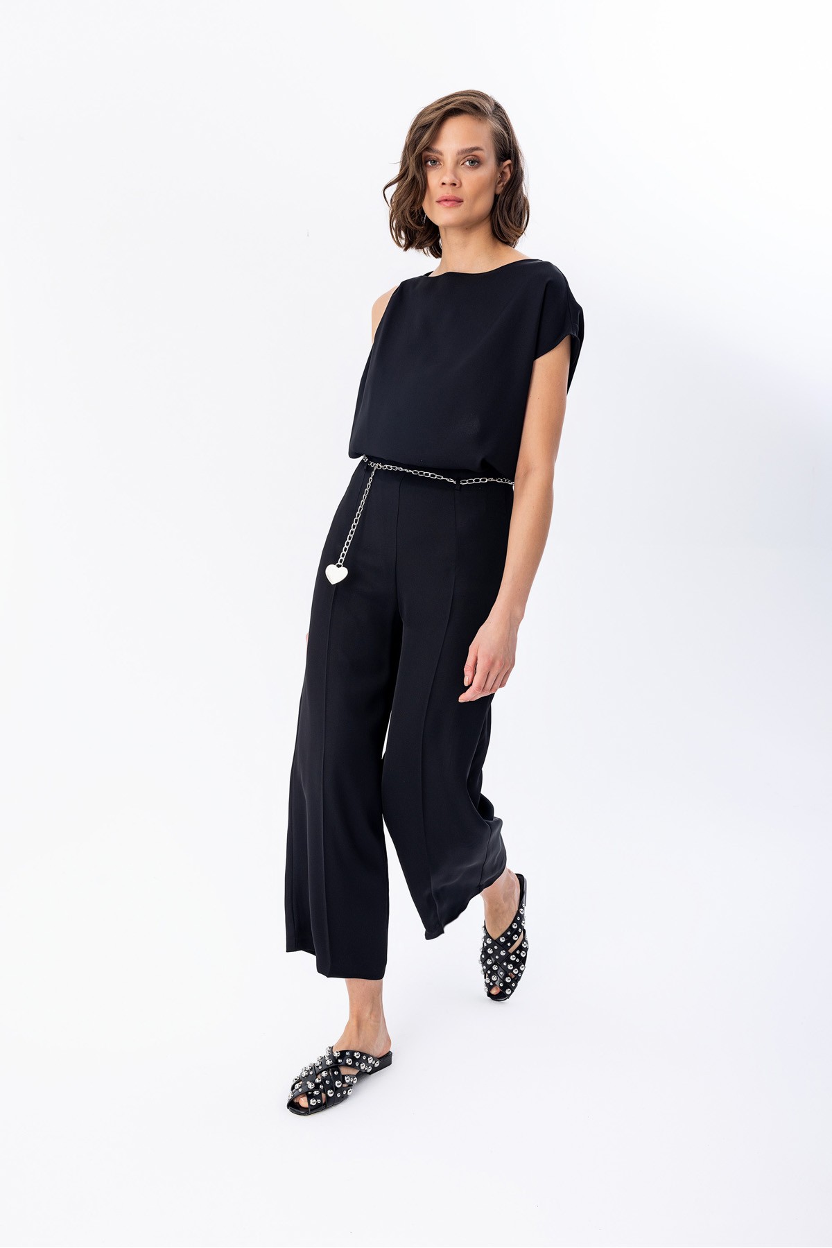 Zincir Kemerli Culotte Pantolon Siyah