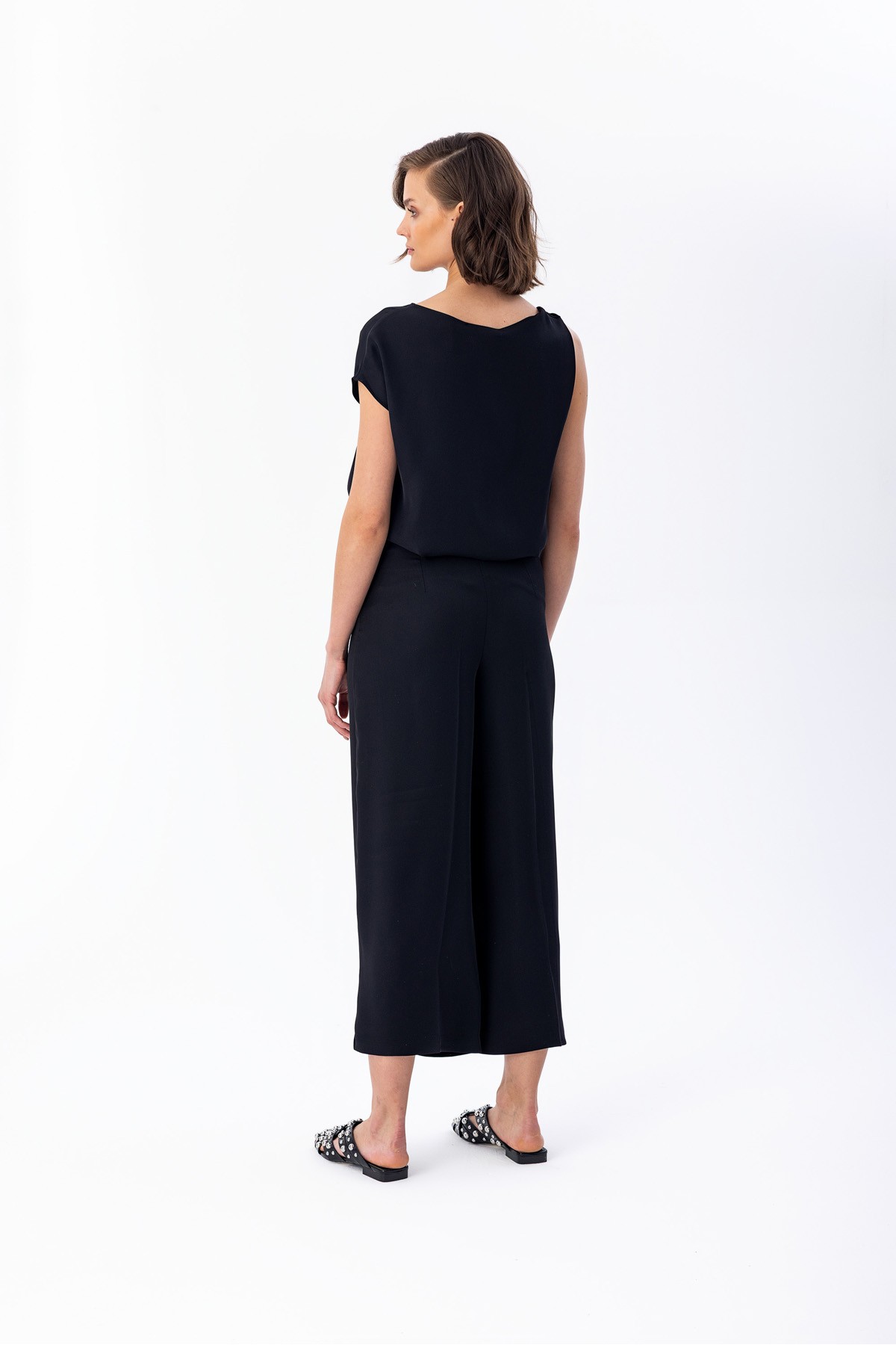 Zincir Kemerli Culotte Pantolon Siyah