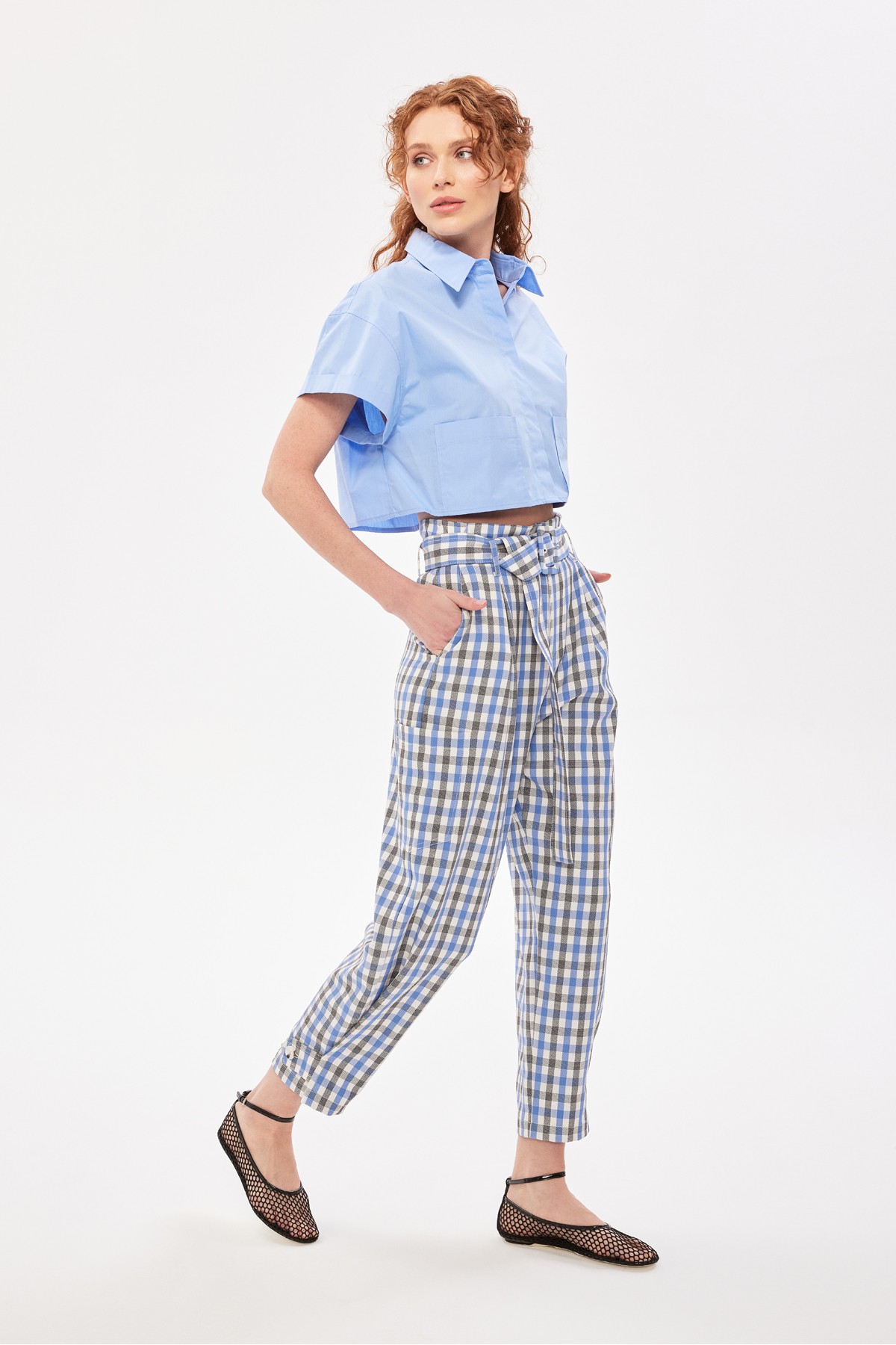 Ekose Havuç Pantolon Mavi̇