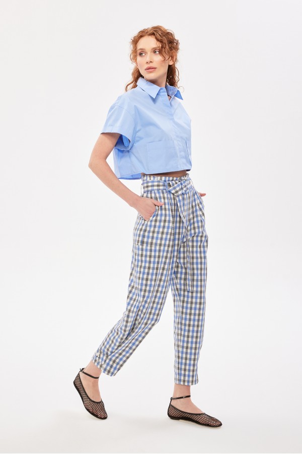 Ekose Havuç Pantolon Mavi̇