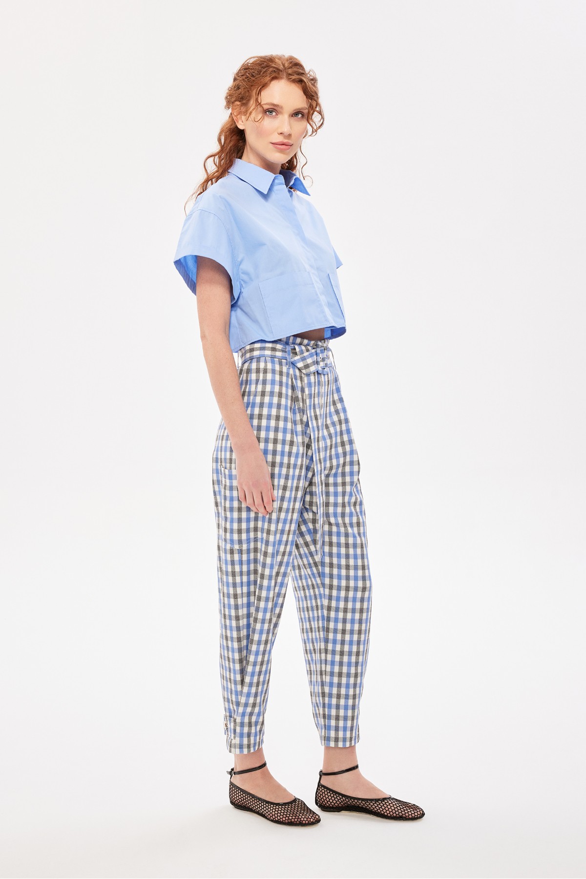 Ekose Havuç Pantolon Mavi̇