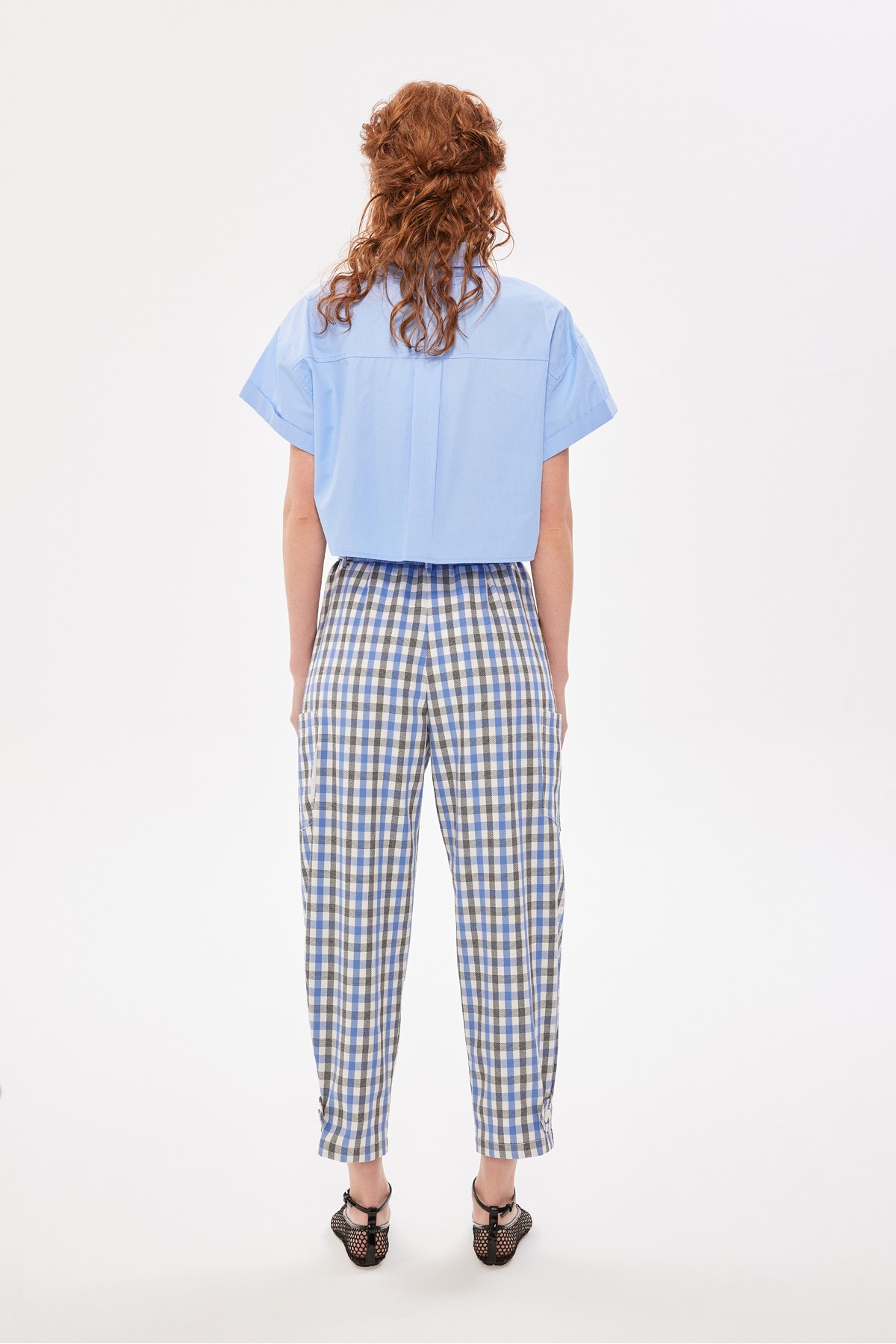 Ekose Havuç Pantolon Mavi̇