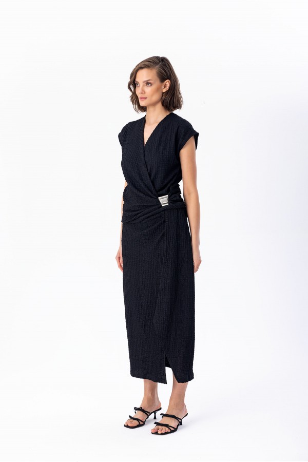 Düğümlü Midi Etek Siyah