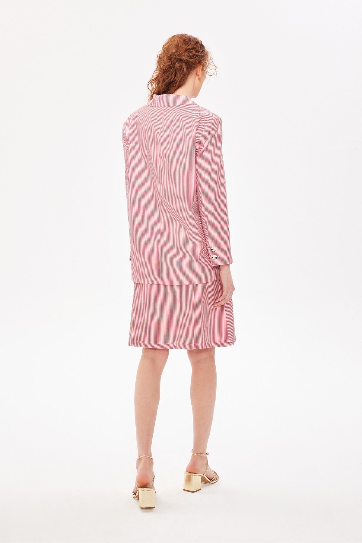 Çizgili Mini Etek Kirmizi