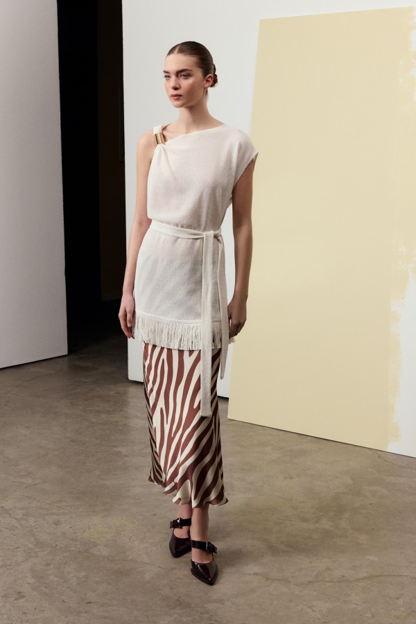 Asimetrik Triko Bluz Ekru Asimetrik Triko Bluz Ekru