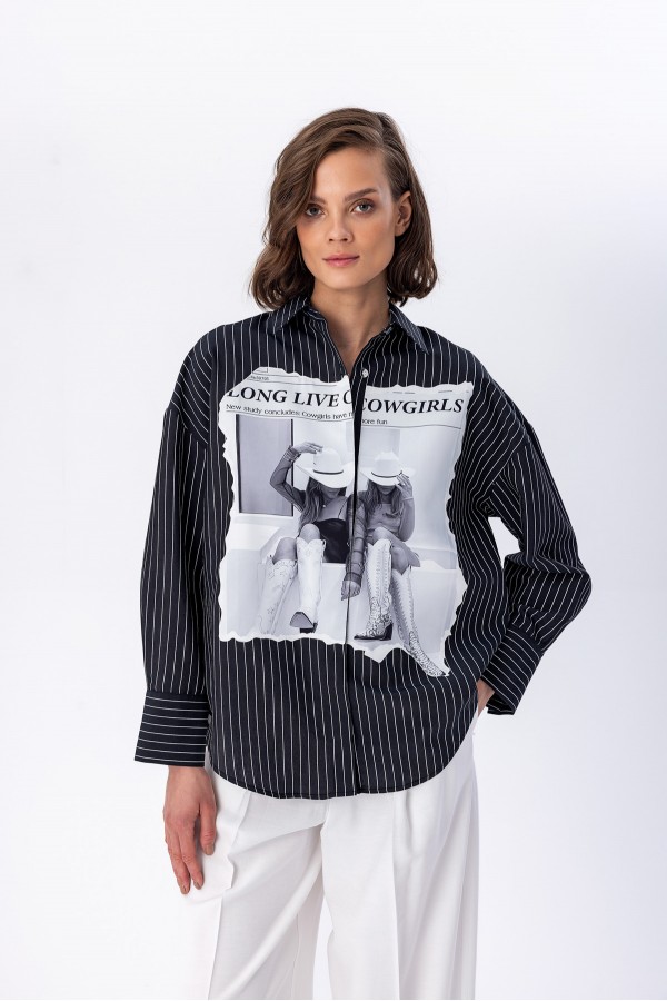 Çizgili Gömlek Siyah