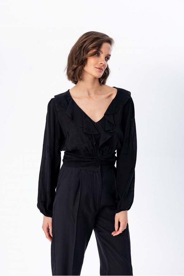 Beli Büzgülü Bluz Siyah