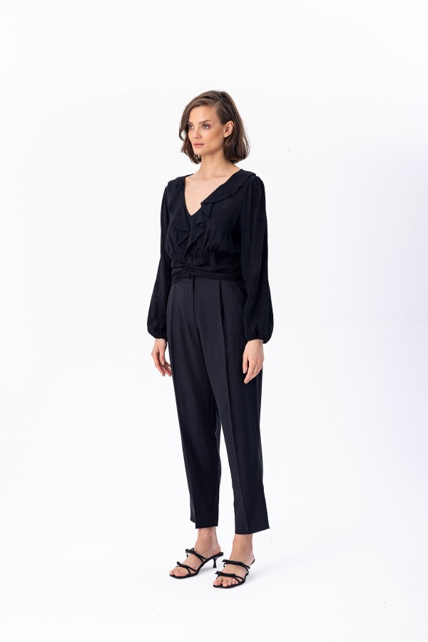 Beli Büzgülü Bluz Siyah Beli Büzgülü Bluz Siyah