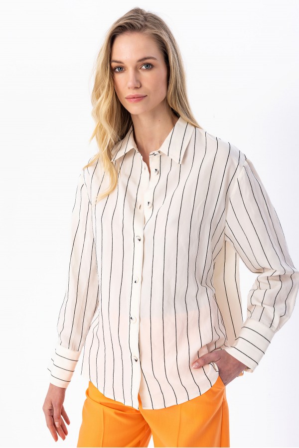 Arka Detaylı Çizgili Gömlek Siyah