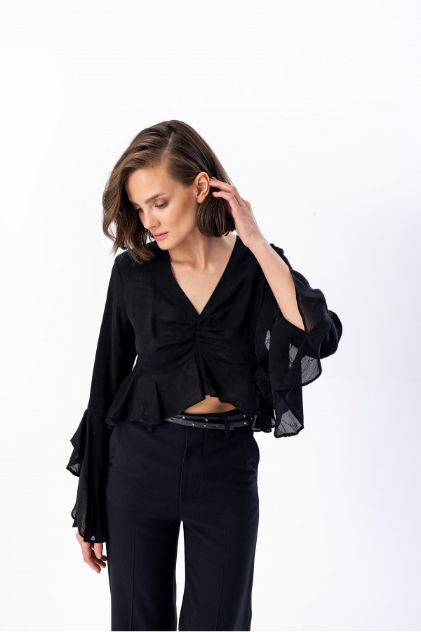 Fırfırlı Bluz Siyah