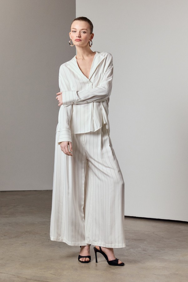 Çizgili Bluz Ekru Çizgili Bluz Ekru