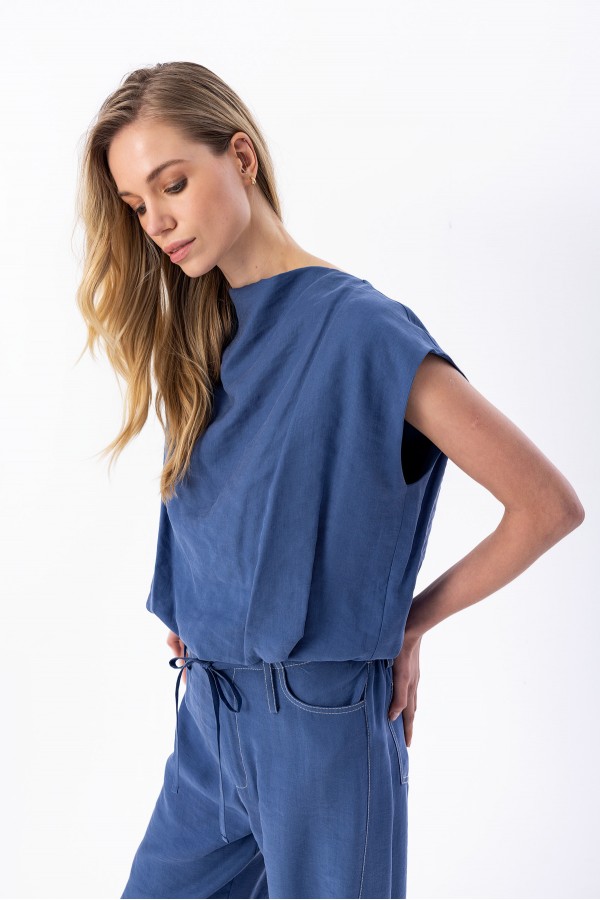 Kolsuz Balon Bluz Indigo