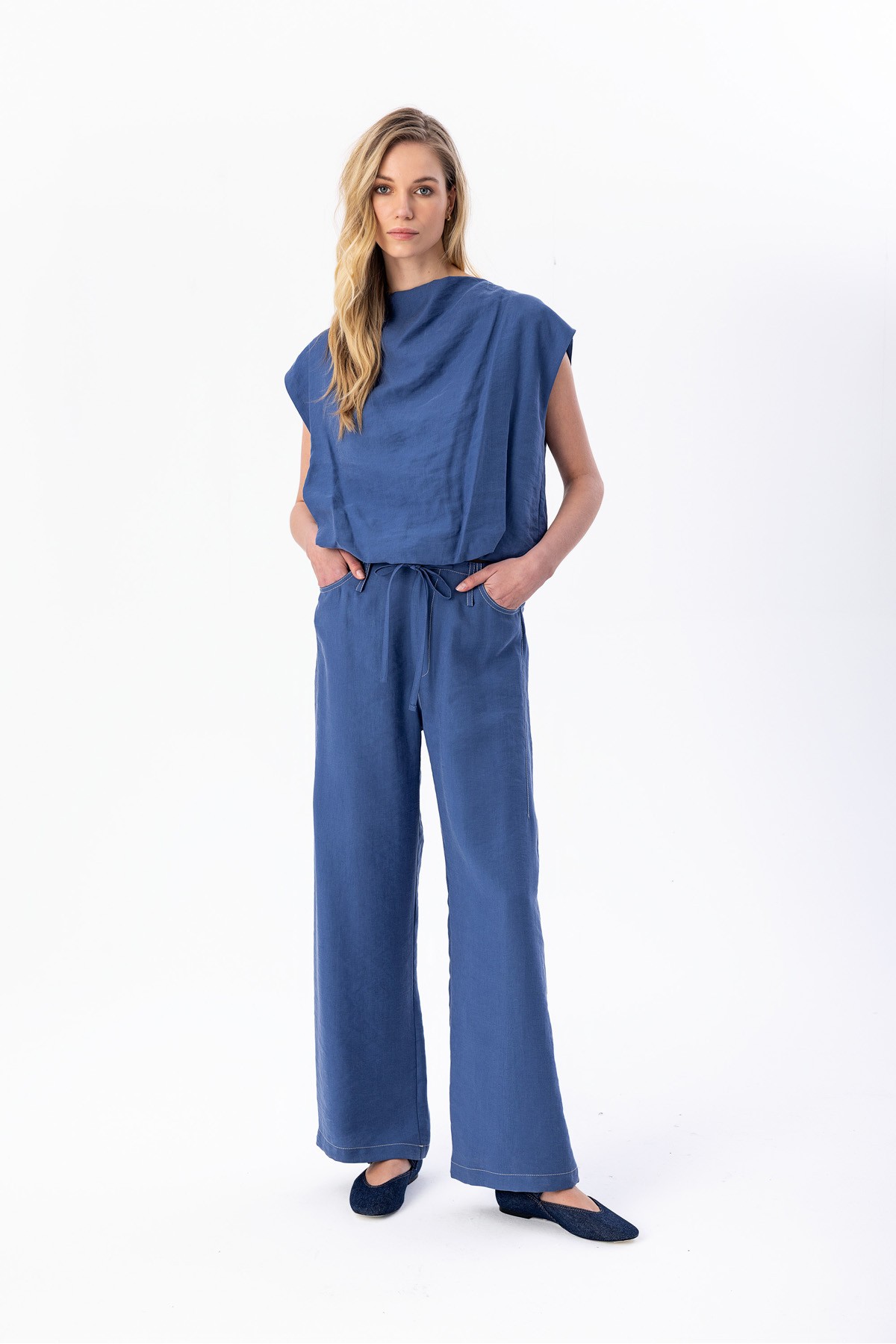 Kolsuz Balon Bluz Indigo