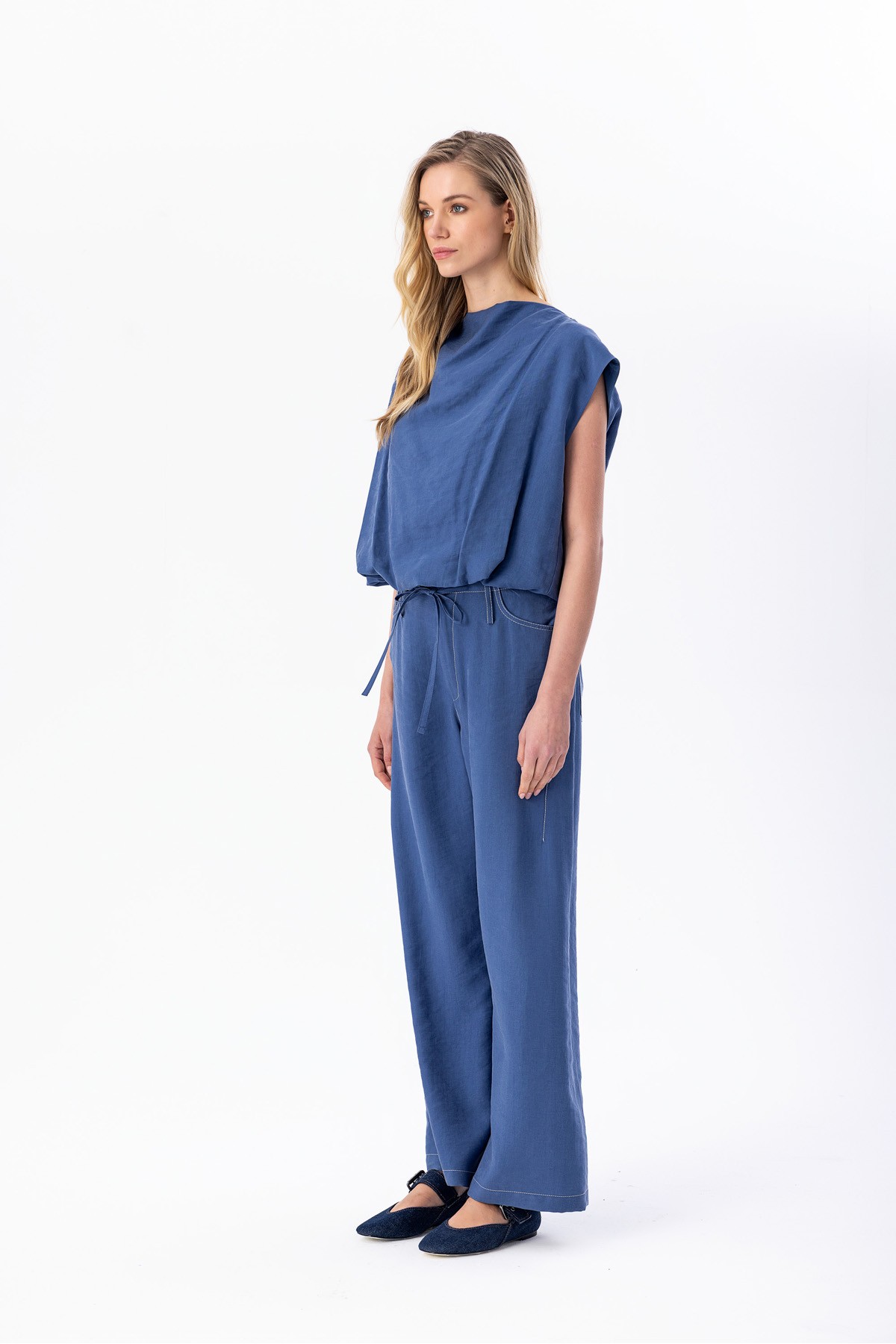 Kolsuz Balon Bluz Indigo