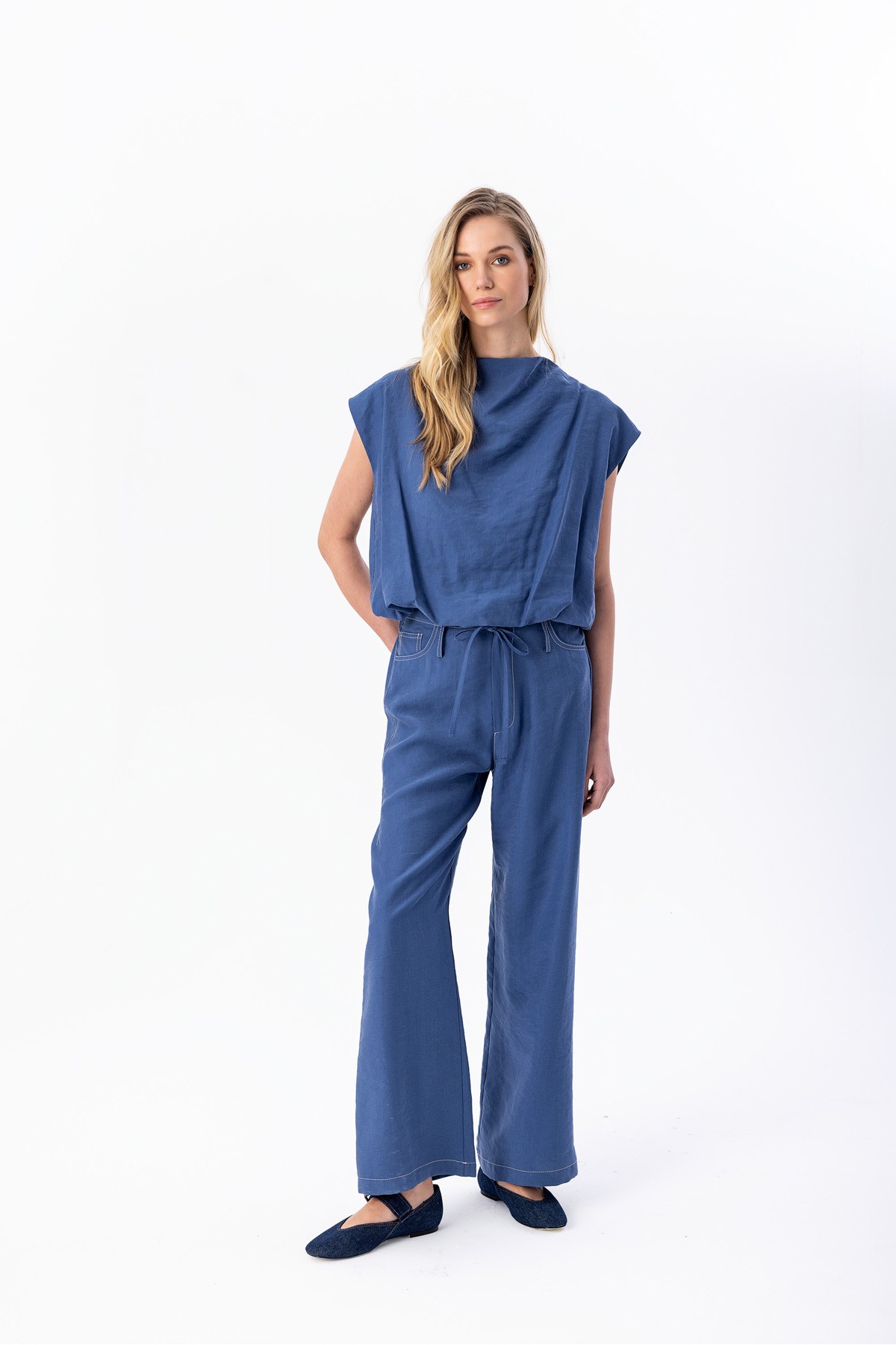 Kolsuz Balon Bluz Indigo