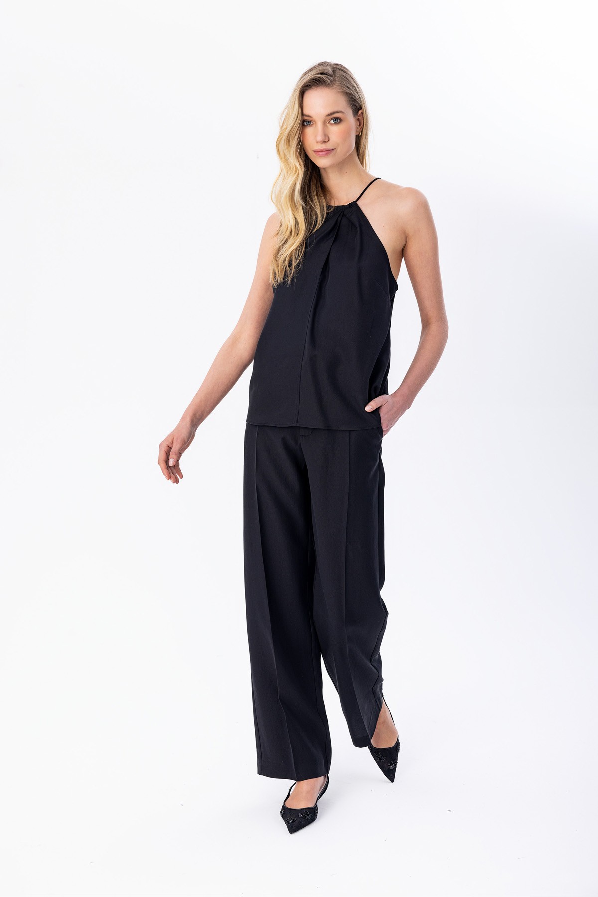 Halter Yaka Bluz Siyah