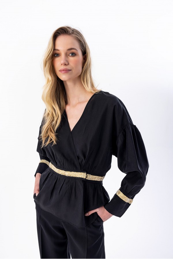 Kruvaze Bluz Siyah Kruvaze Bluz Siyah