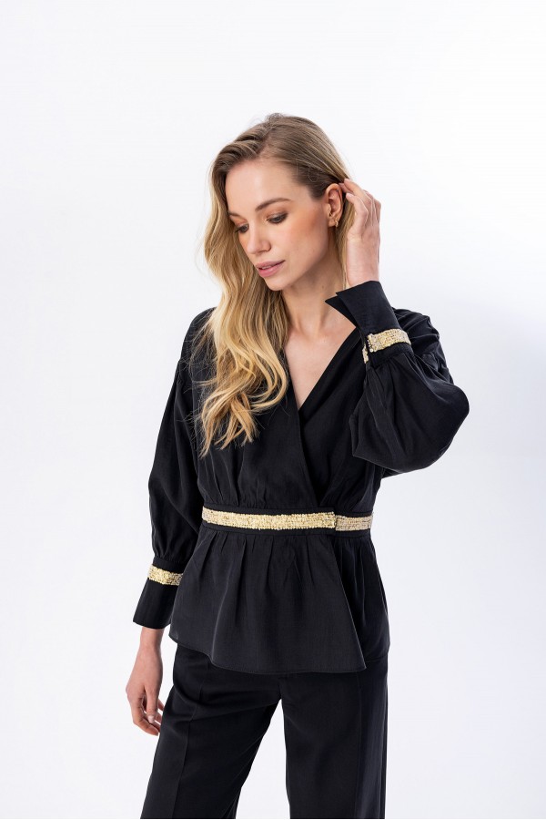 Kruvaze Bluz Siyah Kruvaze Bluz Siyah