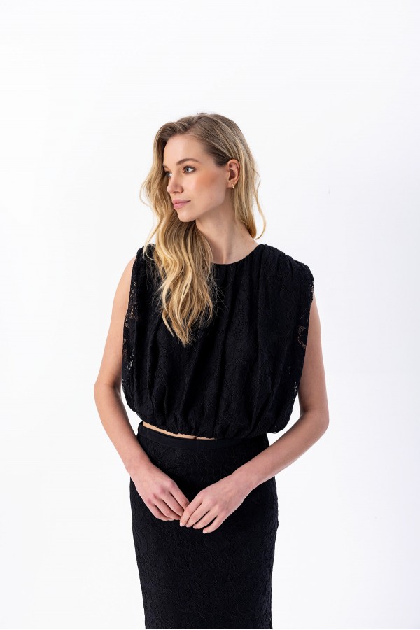 Dantel Balon Bluz Siyah Dantel Balon Bluz Siyah