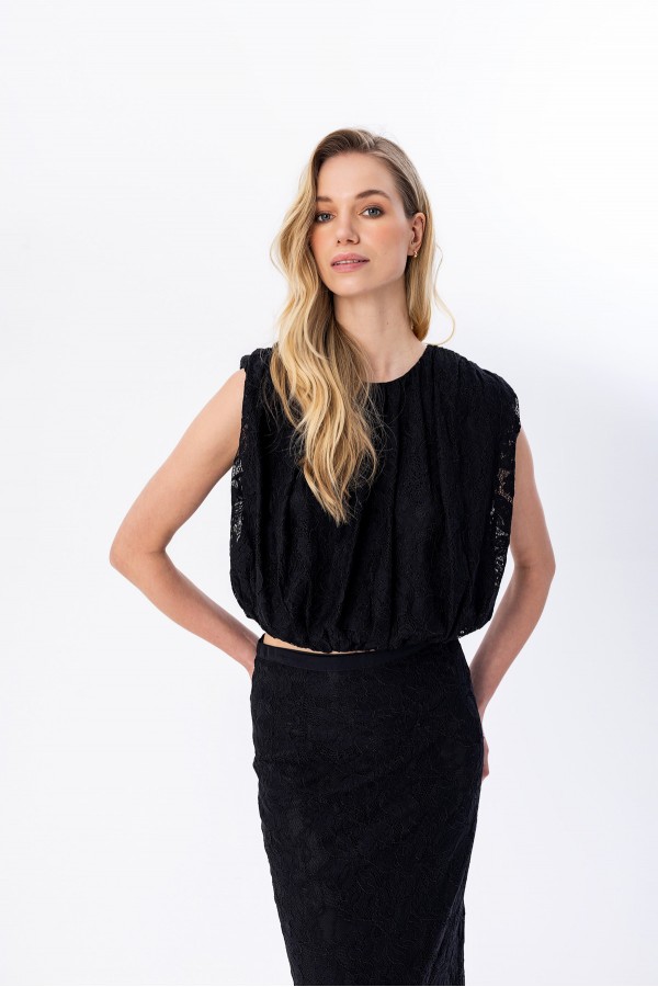 Dantel Balon Bluz Siyah Dantel Balon Bluz Siyah