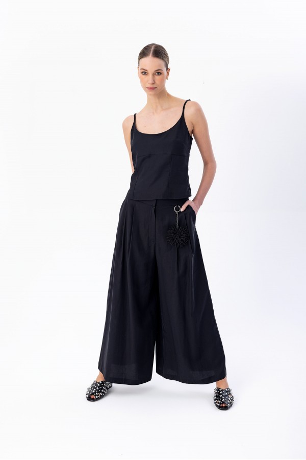 Askılı Dantel Bluz Siyah