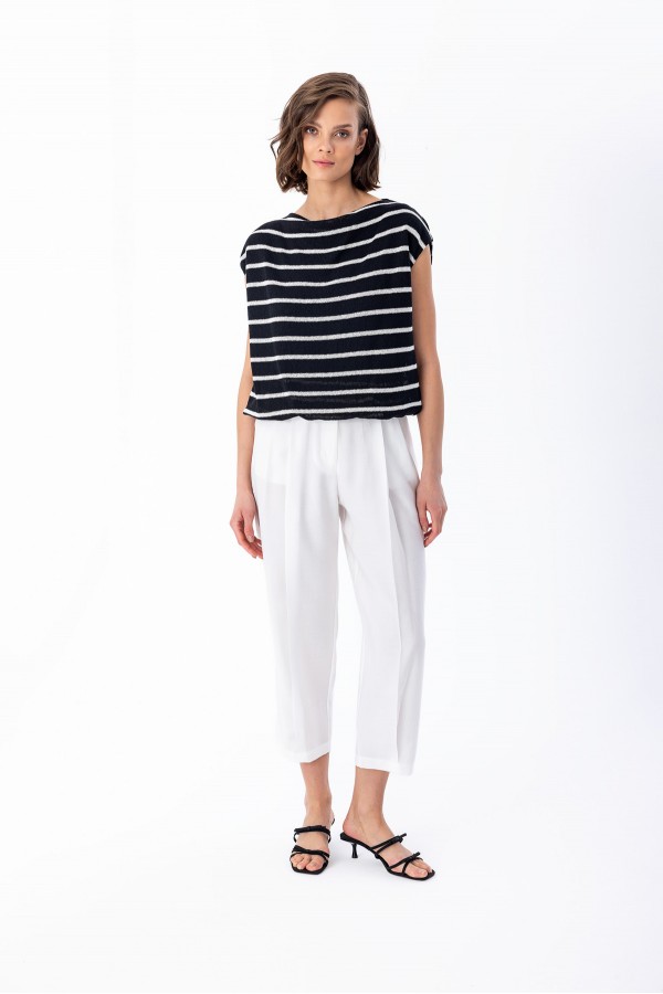 Çizgili Triko Balon Bluz Siyah Çizgili Triko Balon Bluz Siyah