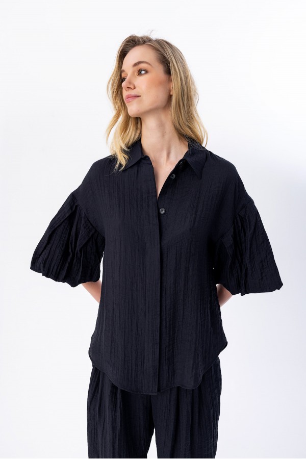 Balon Kol Gömlek Siyah Balon Kol Gömlek Siyah