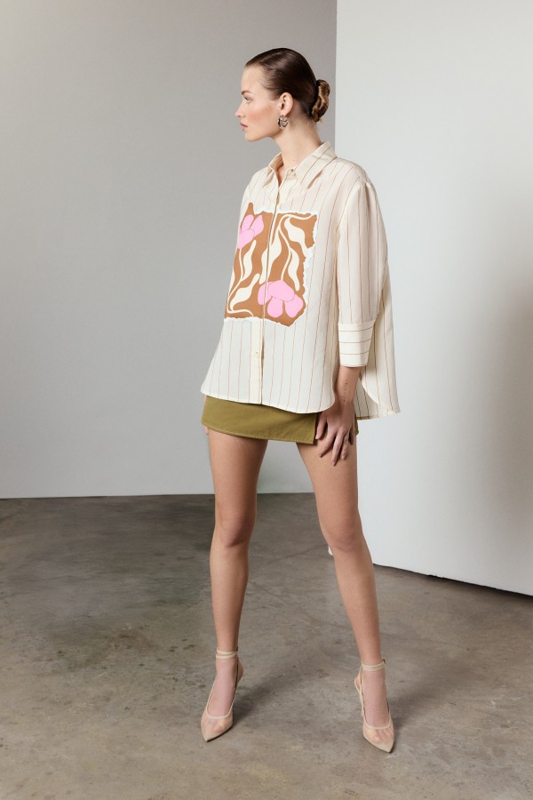 Çizgili Gömlek Taba Çizgili Gömlek Taba