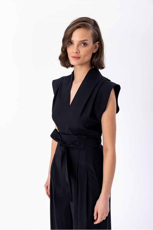 Büzgülü Kolsuz Bluz Siyah